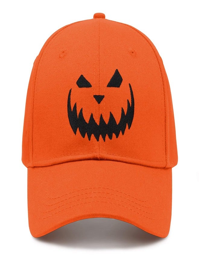 singwe Halloween Hat Pumpkin Hat Horror Baseball Cap Scary Pumpkin Face Funny Hats Orange for Men Women Embroidered Dad Hat - Image 1
